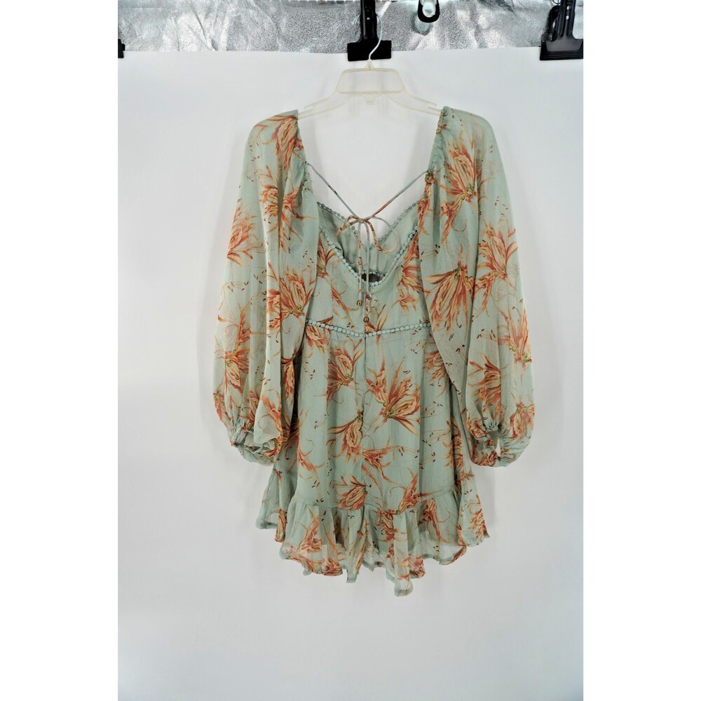 Hello Molly Sage Green Floral Cutout Mini Dress Lace Trim Ruffle Hem Women's US4 - Picture 9 of 9